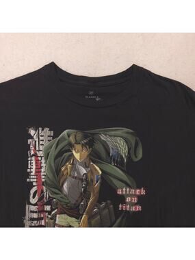 Attack on Titan Casual Short Sleeve Graphic Crew Neck Shirt Mens Size 2XL Black